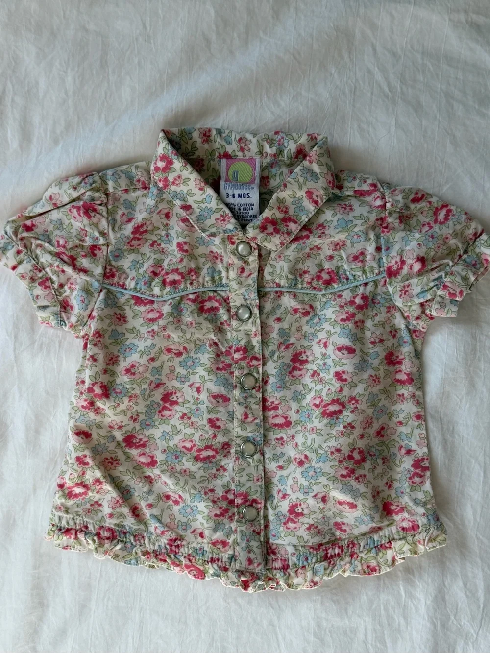 Gymboree Baby 3-6M Floral Western Snap Shirt Ruffle Puff Sleeve Cotton